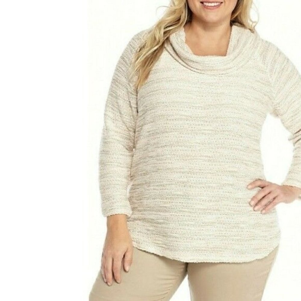 𝅺ruby Rd Terry Pink Pullover Cowl Neck Long Sleeve Knit Sweater Plus Size 3X NWT